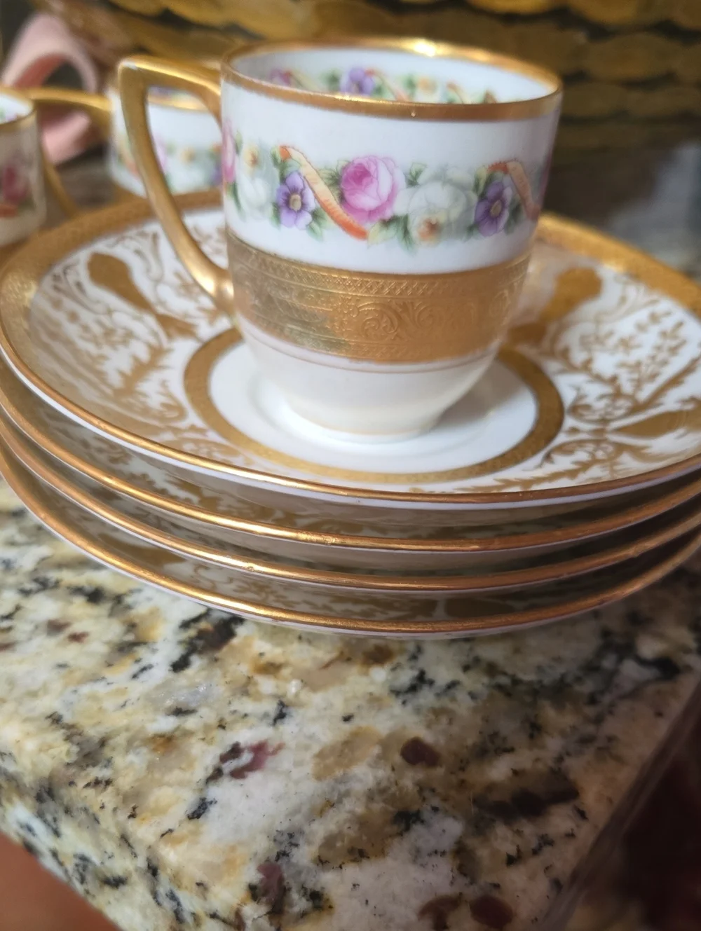 Antique Gilded White Porcelain Coffe Cup And Saucer- Classic  Dining Aristocrat